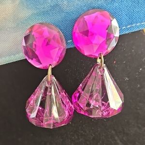 Vintage Boho Acrylic Retro Earrings Dangle Purple Clips Statement Diamond Shaped